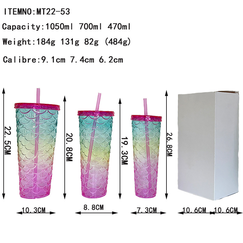 Cross-border foreign trade high appearance level Internet celebrity new product set: Koi, durian, water cup, three-piece set, straw, AS plastic cup, car water bottle Item Picture