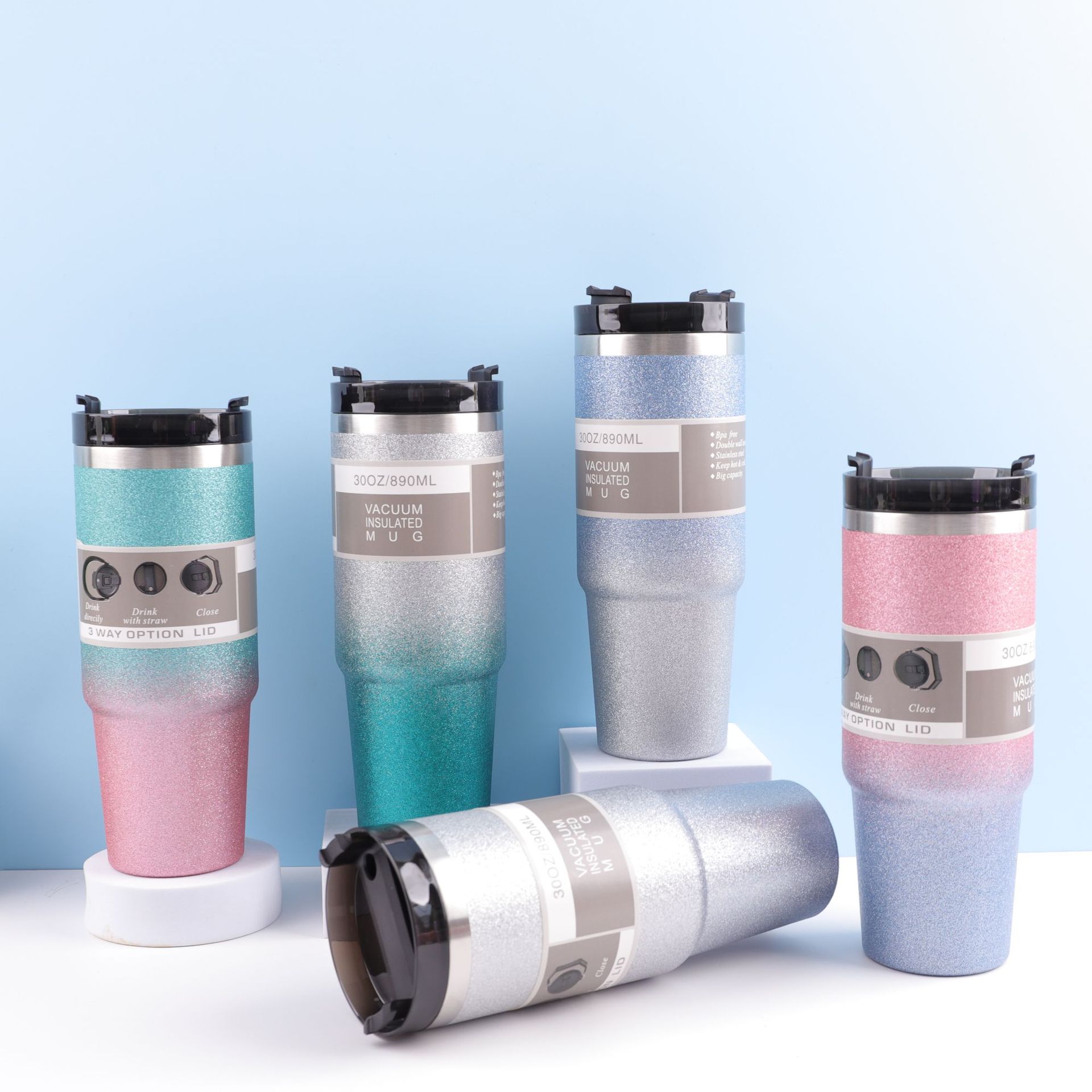 Wholesale of diamond-painted car cups, double-layer stainless steel insulated cups, beer ice cups, coffee cups with straws full figure