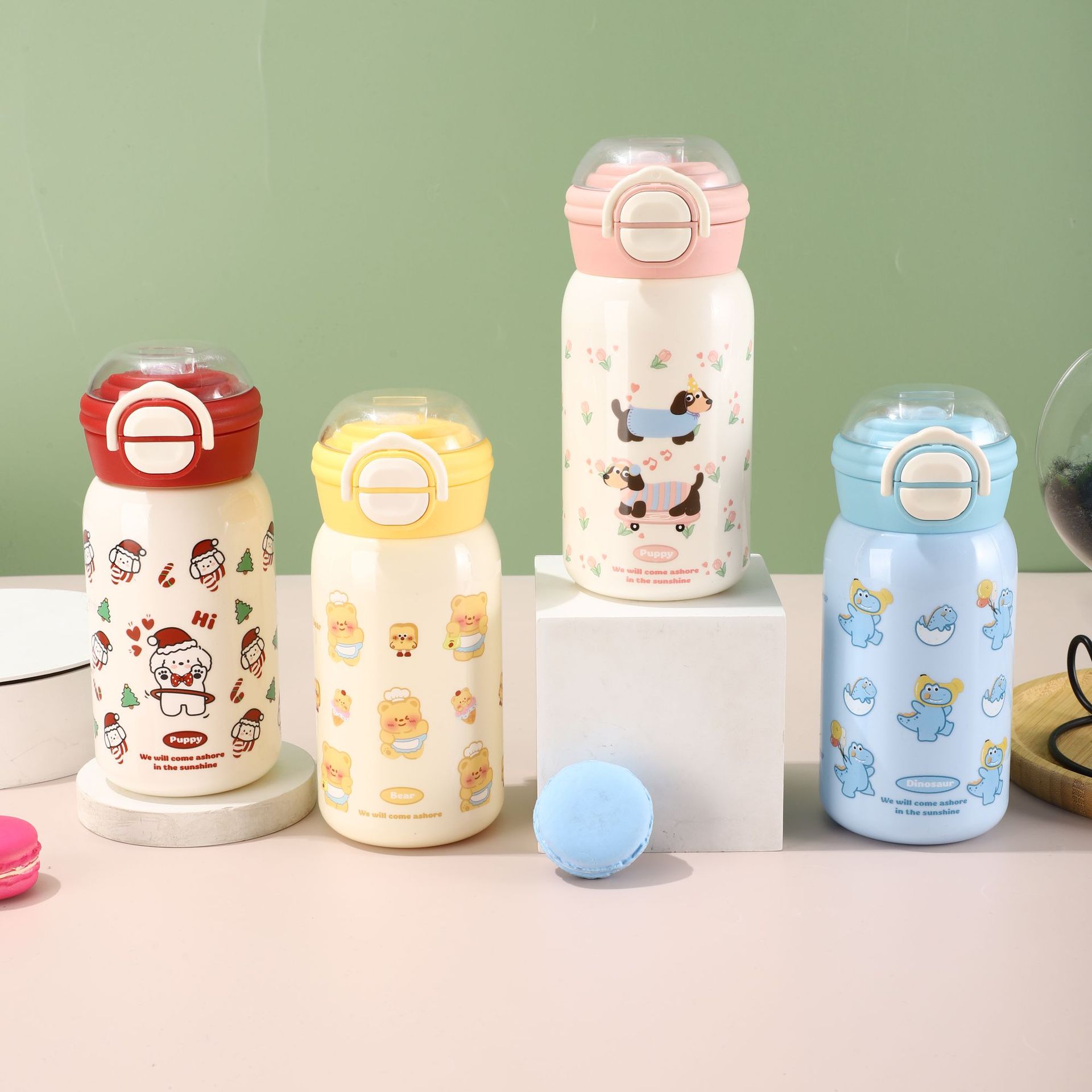 Wholesale of new cartoon double-drink bouncy plastic cups with high appearance standards, portable water cups and straw cups for female students and children full figure
