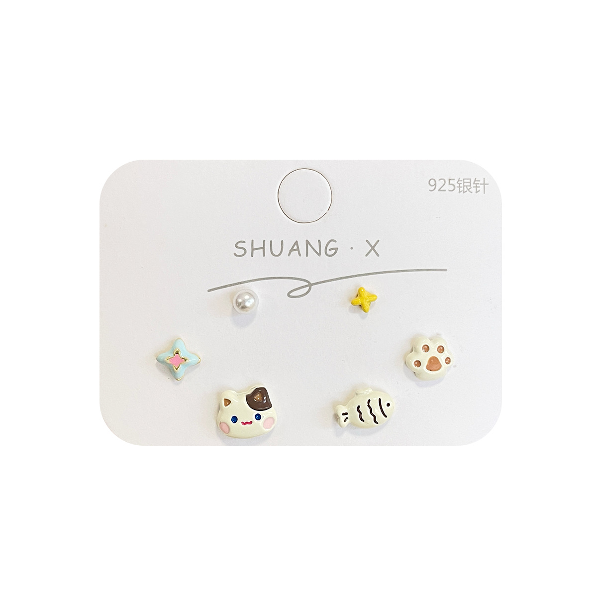 A three-piece set of cute and cartoonish ear studs for women, silver needles, unique and small, childlike and fun little beaver summer earrings Item Picture