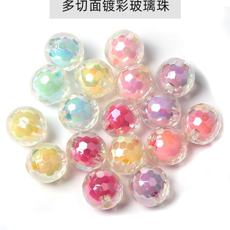 diy multi-faceted acrylic beads accessories, electroplated ab iridescent straight hole beads, hair tie, hair accessory, stringing beads, loose beads Application Scenario
