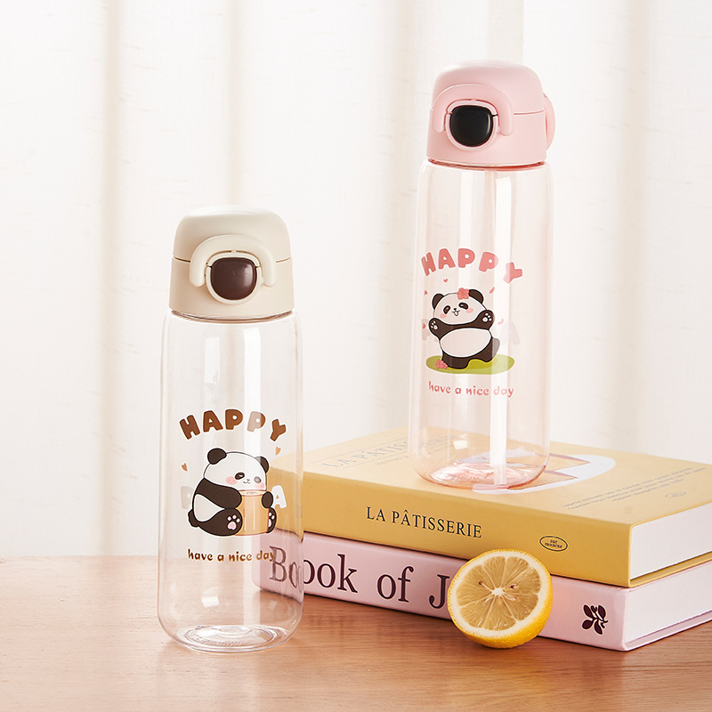 Wholesale of Fuxing's new Panda plastic cups, portable cups, cute cartoon plastic straw cups and children's portable cups Specification drawing