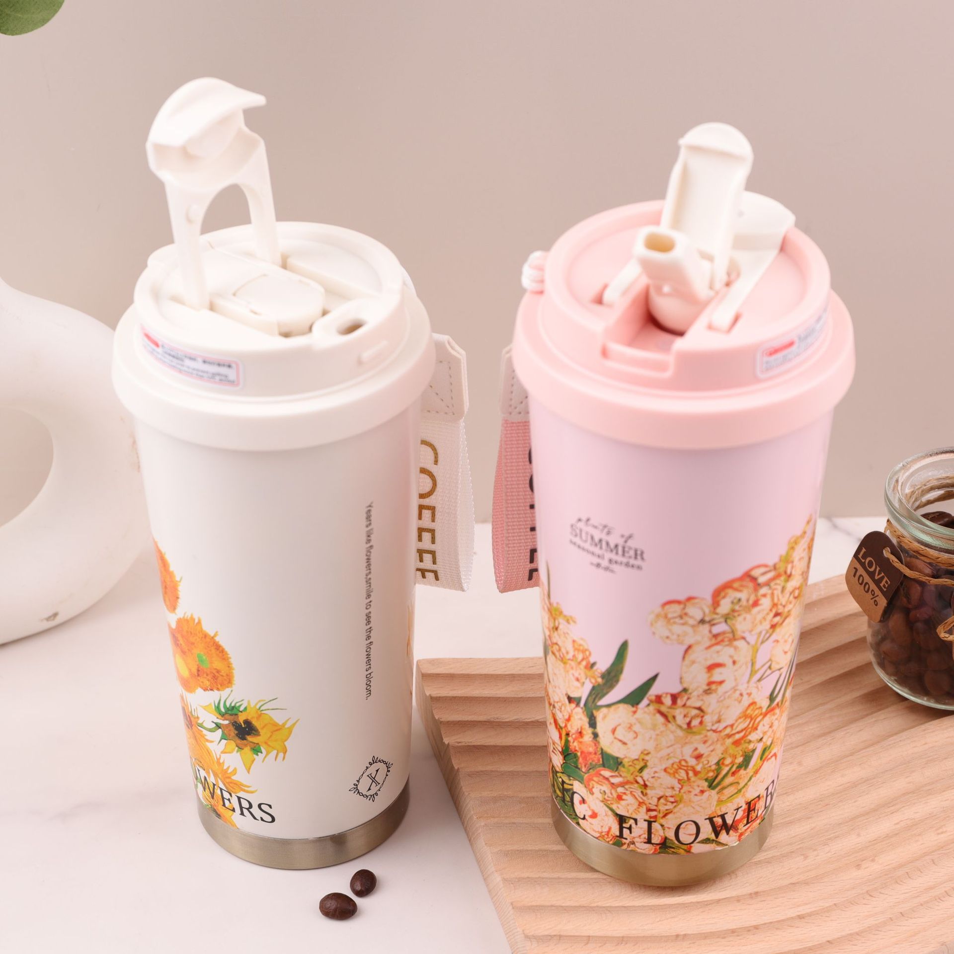Wholesale of 316 stainless steel insulated cups with high appearance standards, lily of the valley double-drinking straw cups, and car and outdoor gift cups Specification drawing