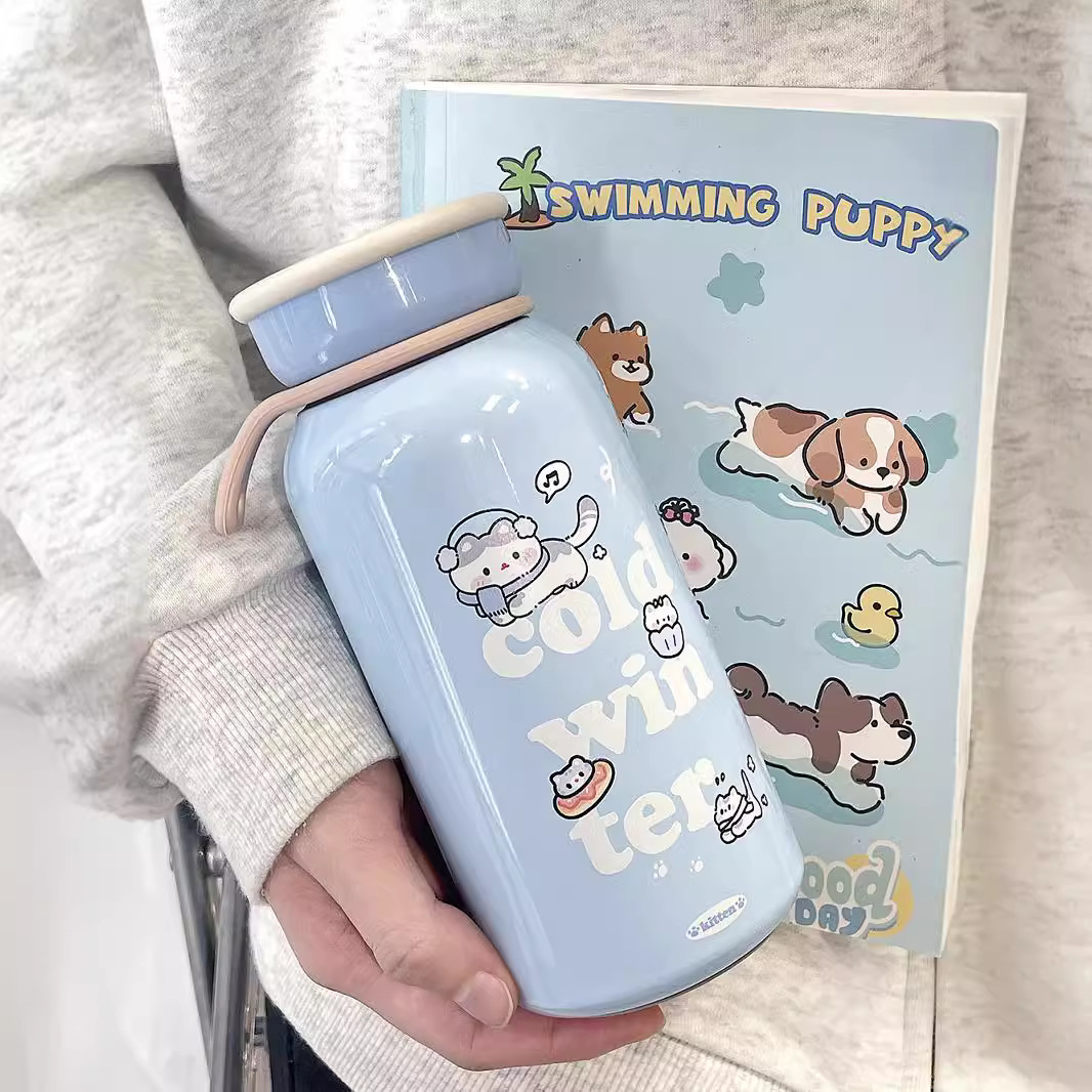 Cartoon cute insulated cup, ins student high appearance level couple water cup, portable tea and water separation large-capacity water cup Specification drawing
