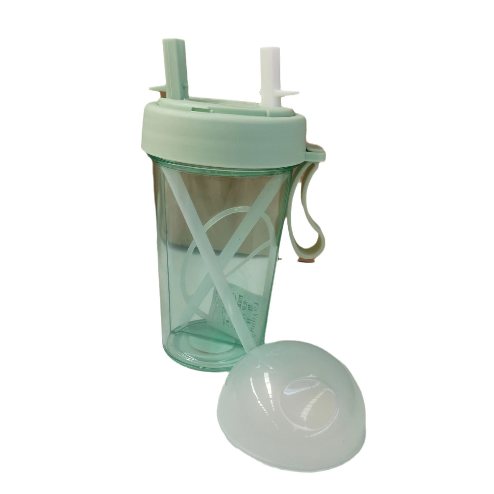 【 Customized Bestseller 】 Large-capacity lifting rope double drinking cup, double straw water cup, summer fresh plastic cup for outdoor use Item Picture