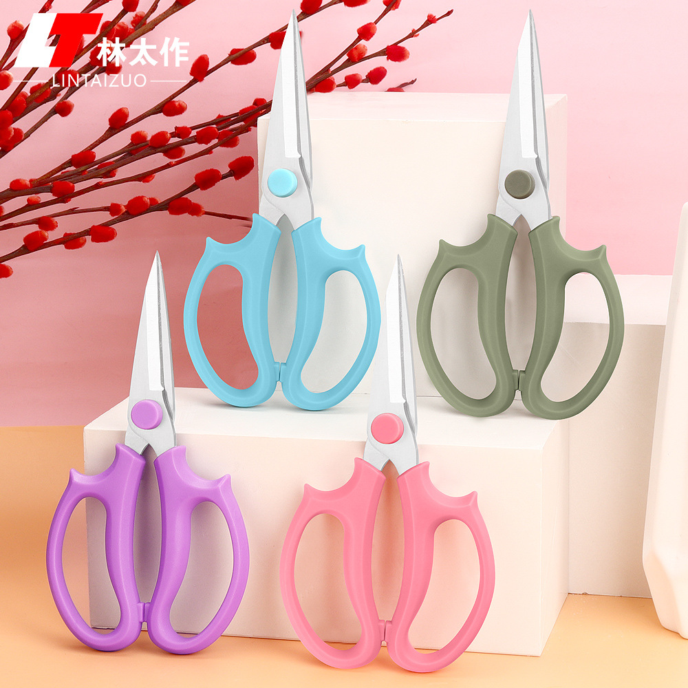 Lin Taizuo Flower art scissors, stainless steel fresh flower scissors, garden flower branch scissors, straight head long blade DIY flower arrangement tools scissors full figure