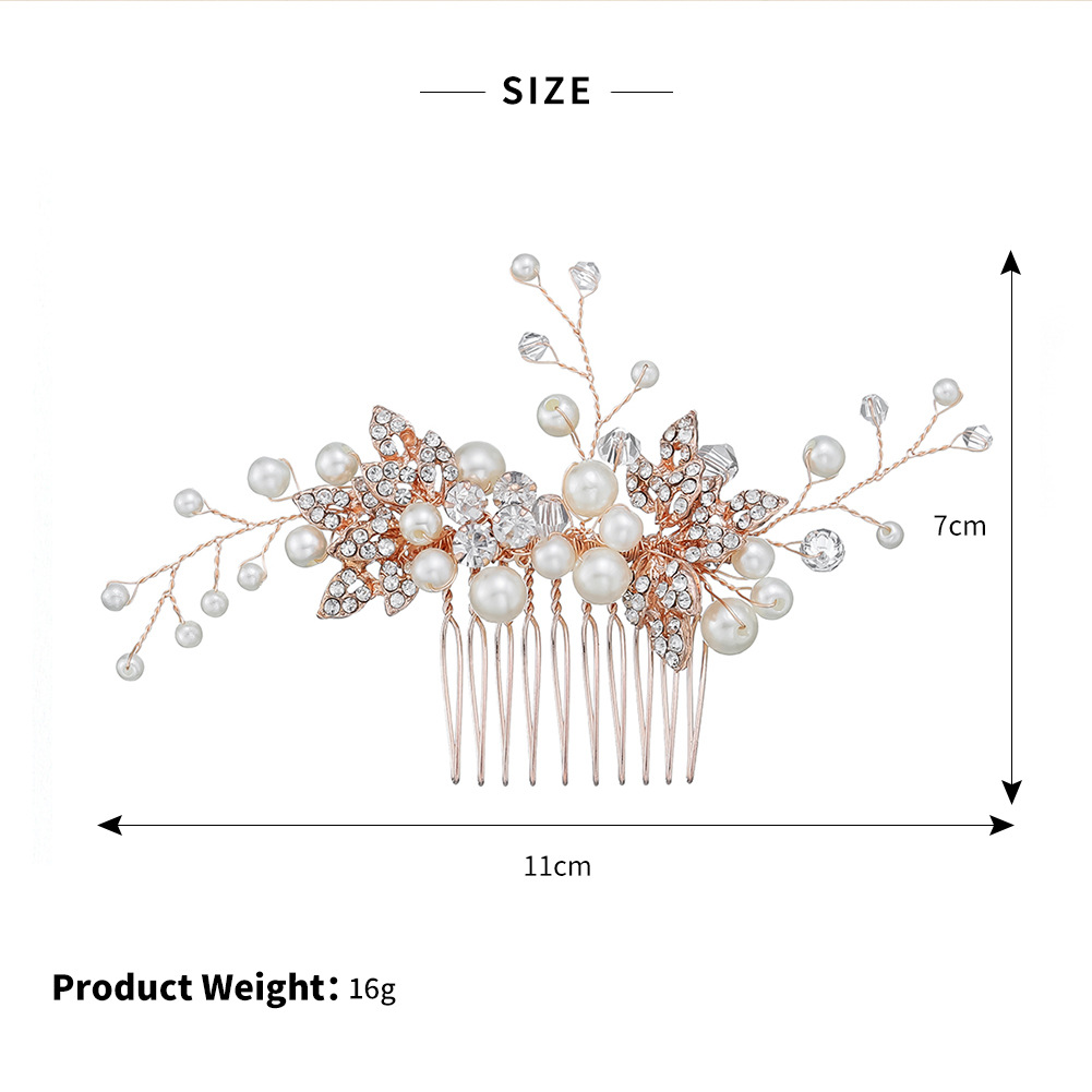 European and American cross-border wedding headwear, handcrafted hair combs, exquisite pearl crystal alloy insert combs, updo hair accessories, bride's hair combs Item Picture