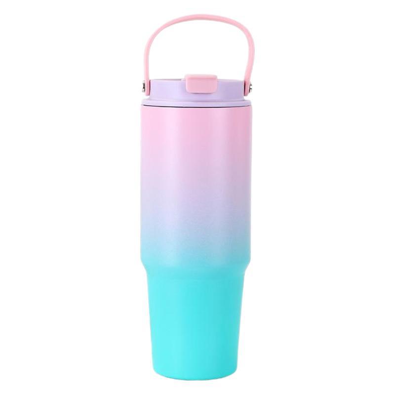 Cross-border 30oz car cup, large-capacity double-drinking straw cup, portable gradient hand-held ice cup, outdoor sports water cup Item Picture
