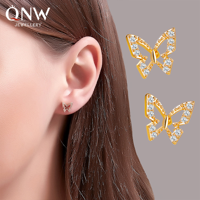 New stylish Hong Kong-style hollowed-out butterfly stud earrings, super fairy-like and versatile diamond-encrusted earrings, personalized and trendy cross-border accessories full figure