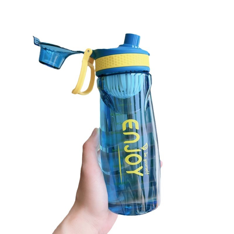 Large-capacity sports water cup, plastic, high appearance level, portable Korean version for students' outdoor use, men's and women's cup with tea tray scale Item Picture