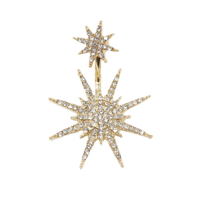 Wholesale of new European and American fashion accessories, diamond-encrusted back-hanging snowflake earrings, guardian accessories, hexagonal star stud earrings Item Picture