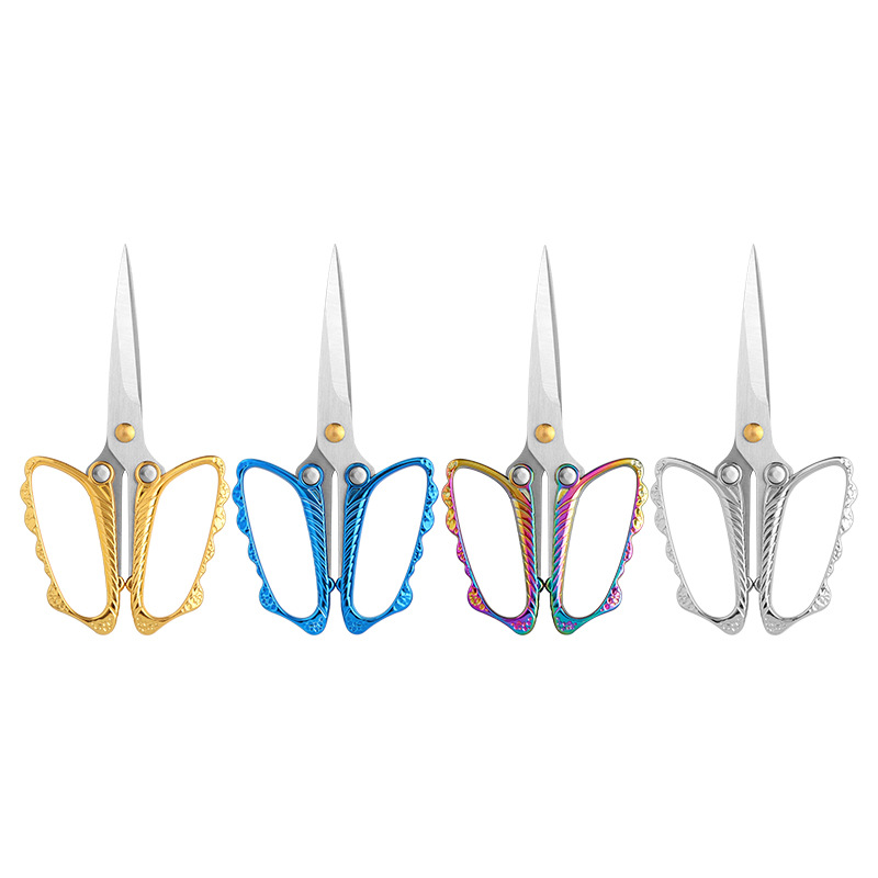 Household small scissors trimmer, stainless steel vintage tea scissors, gold scissors, small beauty scissors, eyebrow trimming scissors, manual, non-electric Item Picture
