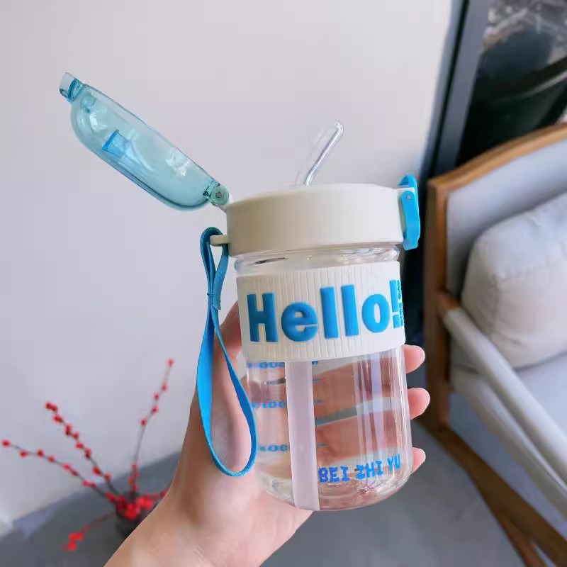 New summer plastic water cup with straw, simple, heat-resistant, portable and hand-held sports water cup for students Specification drawing