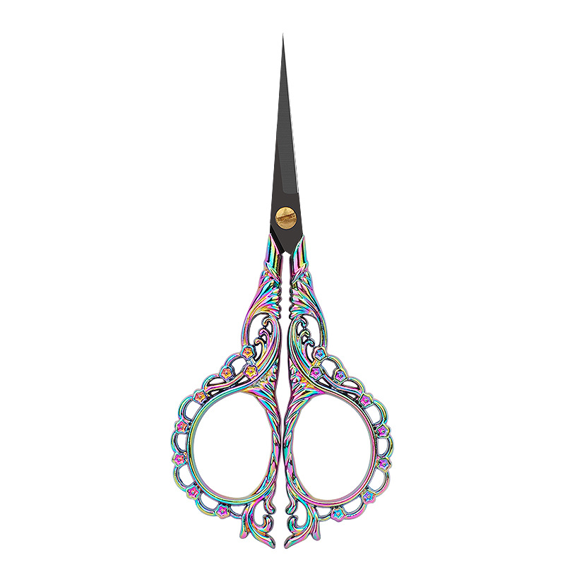 Retro exquisite pointed small scissors, stainless steel household scissors, window decorations, woolen thread embroidery scissors, hand scissors, peach blossom scissors Item Picture