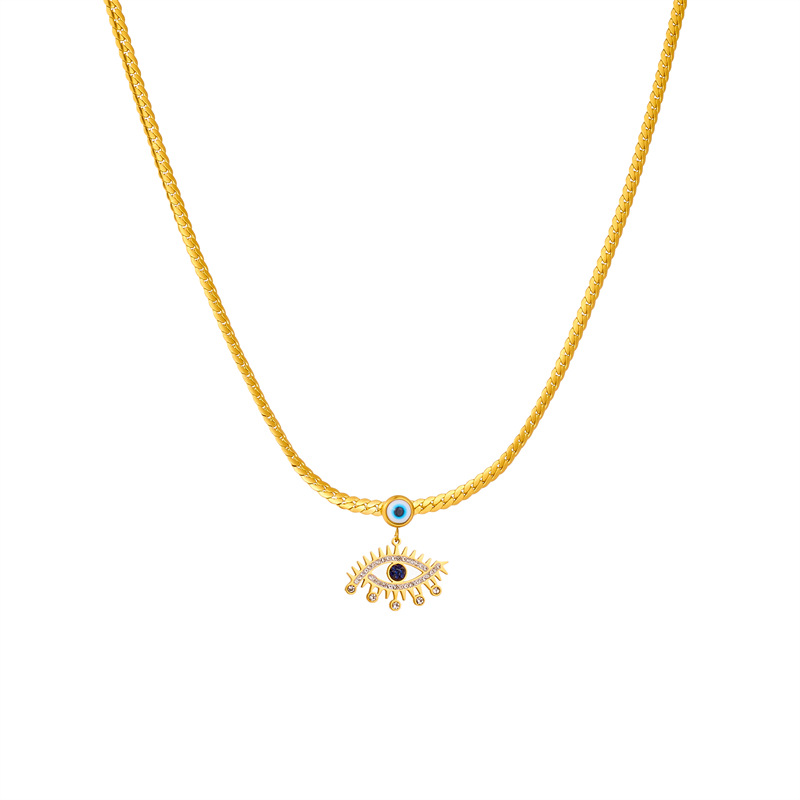 European and American fashion, light luxury, retro diamond-encrusted eye pendant, titanium steel collarbone chain, simple and versatile twist chain necklace Item Picture