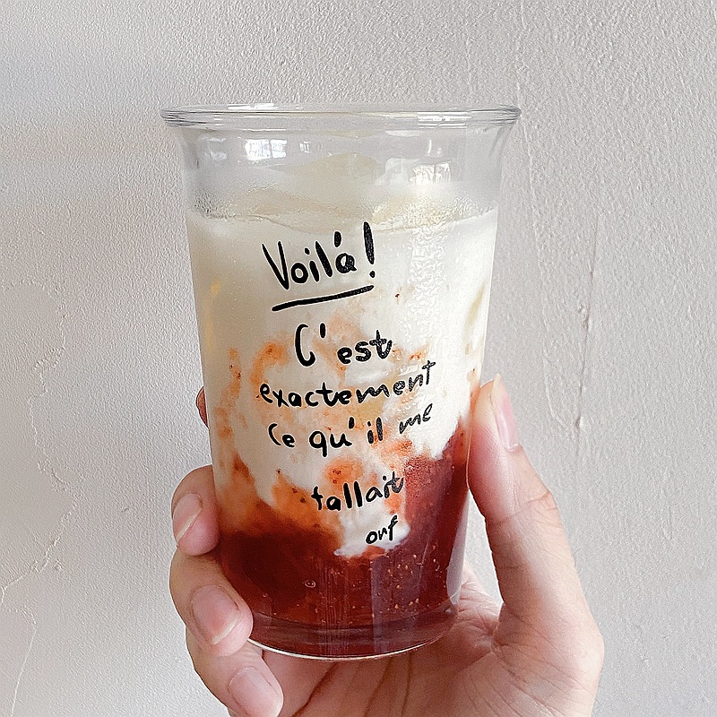 Korean InS-style milk breakfast cup, large-capacity letter glass cup, cartoon pattern coffee cup, juice milk cup full figure