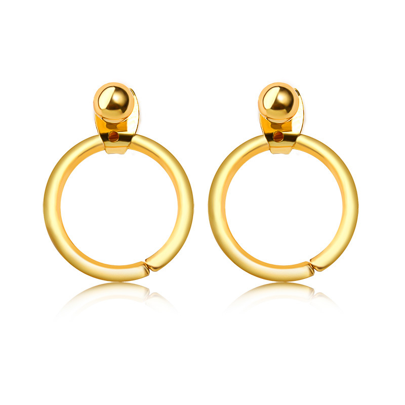 New fashionable coil copper bead metallic texture back-hanging earrings, simple and elegant, circular stud earrings for both men and women Item Picture