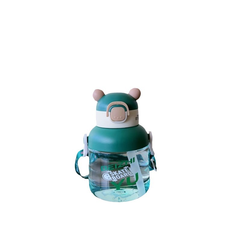 Children's water cup, straw cup, high appearance level, can be carried diagonally, cute, heat-resistant, portable plastic cup with a large belly Item Picture
