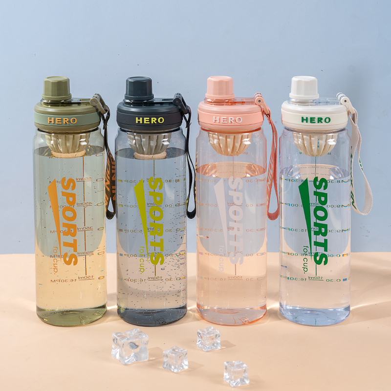 Large-capacity plastic sports water cup for male and female students, summer outdoor fitness, high appearance level, portable water bottle with tea strapping details Picture