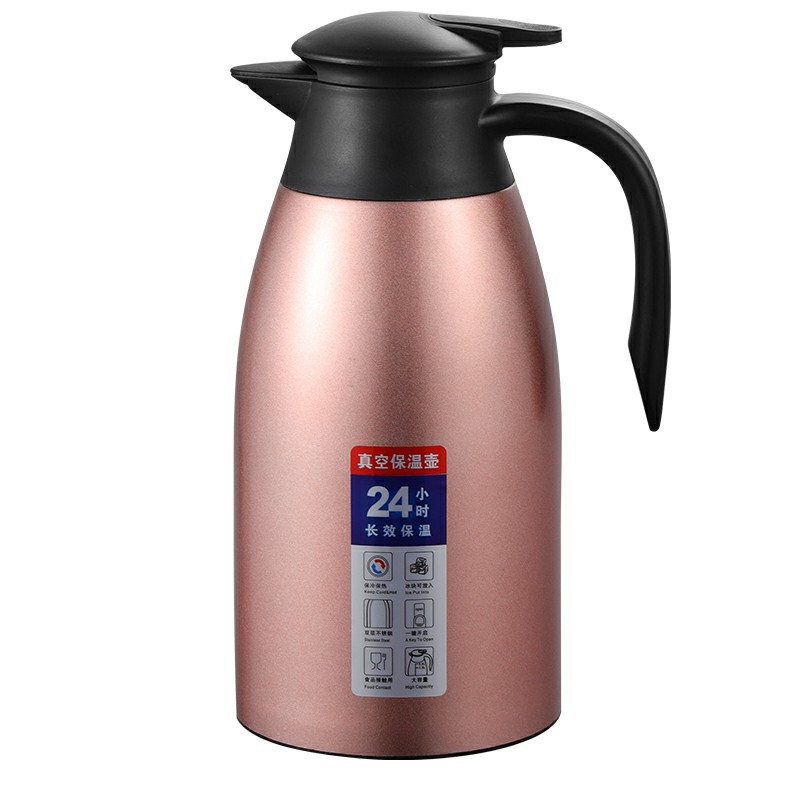 304 stainless steel vacuum coffee pot, double-layer welcome pot, large-capacity hot water kettle, household thermos flask, 2L insulated pot Item Picture
