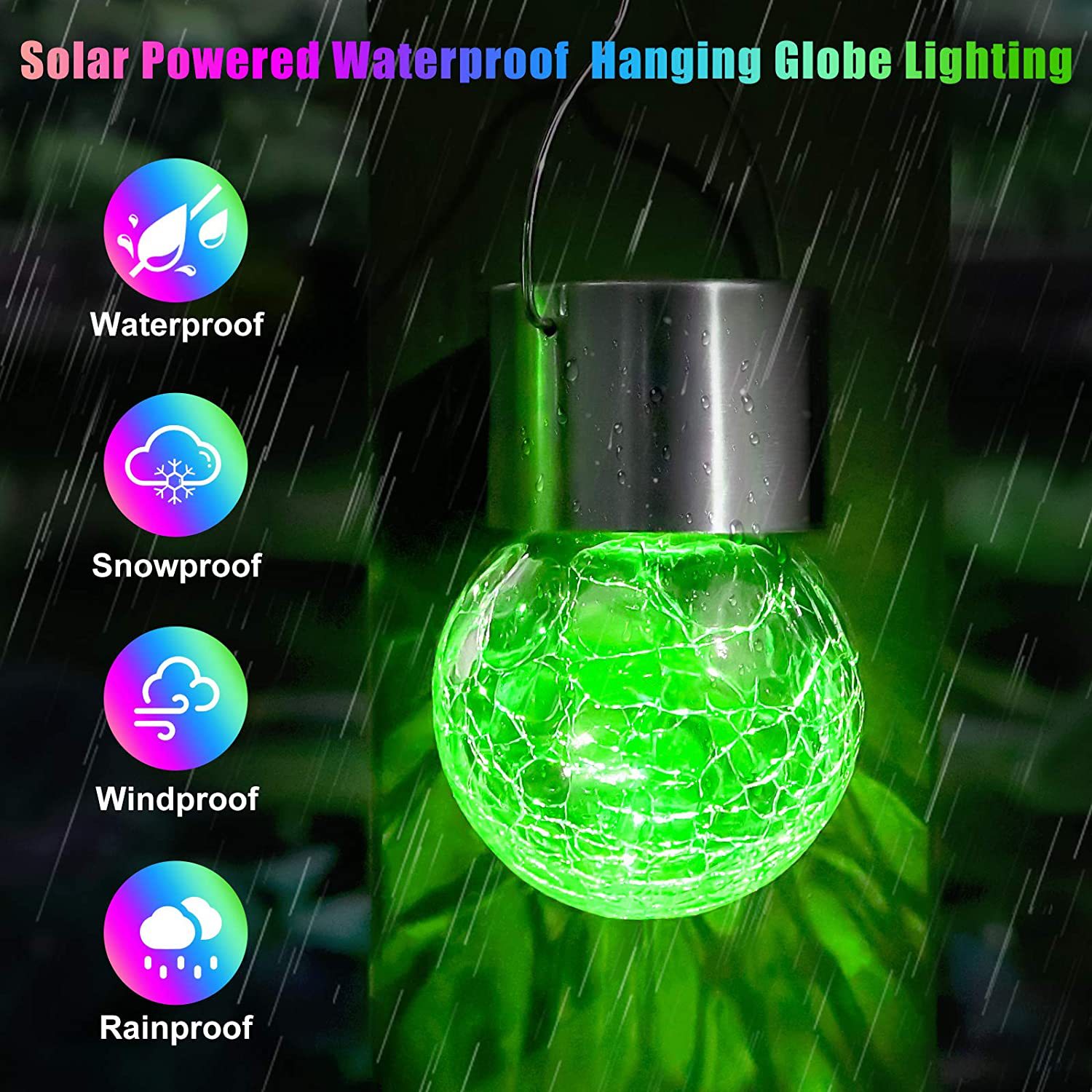 Outdoor solar glass ball chandelier, cracked ball LED rattan ball lamp, garden decorative light string, courtyard lamp, decorative light details Picture