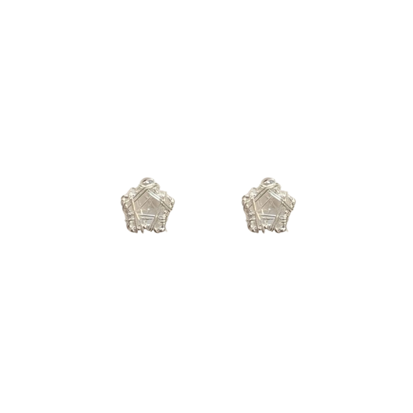 Korean-style silver woven hollowed-out star stud earrings for women, small, ins style, simple and elegant, individual student earrings Item Picture