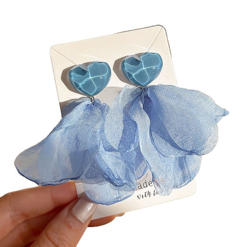 Super Fairy chiffon mesh earrings for women, 2025 new vacation-style seaside beach earrings, elegant and high-end stud earrings Item Picture
