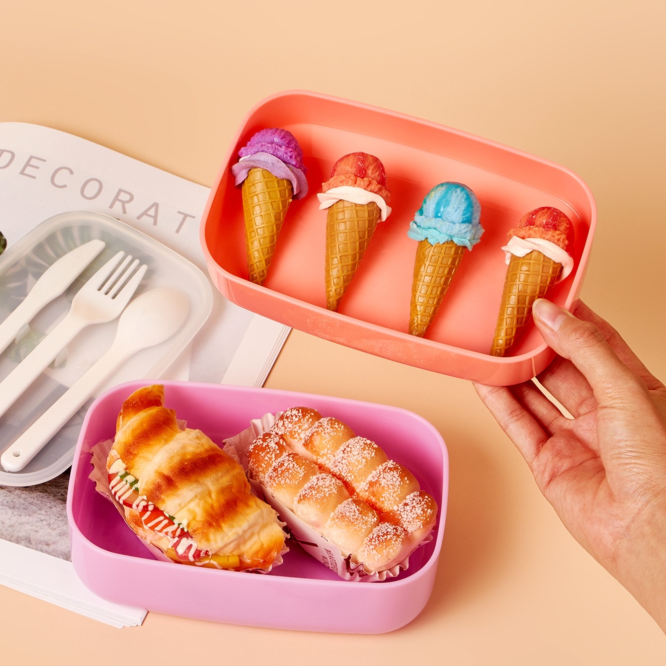 Double-layer bento box, European and American ins light food, children's dessert, bread, lunch box, cross-border student new food Specification drawing