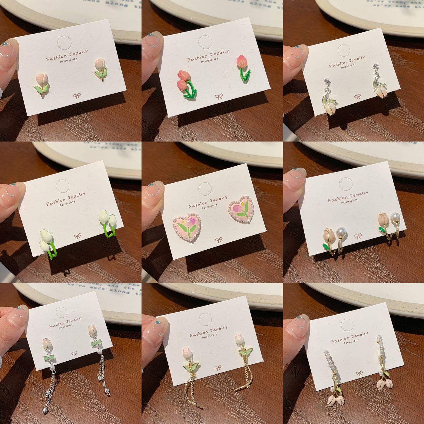 Sweet spring new tulip earrings collection, women's silver needle, small and colorful oil-drop floral stud earrings wholesale Application Scenario