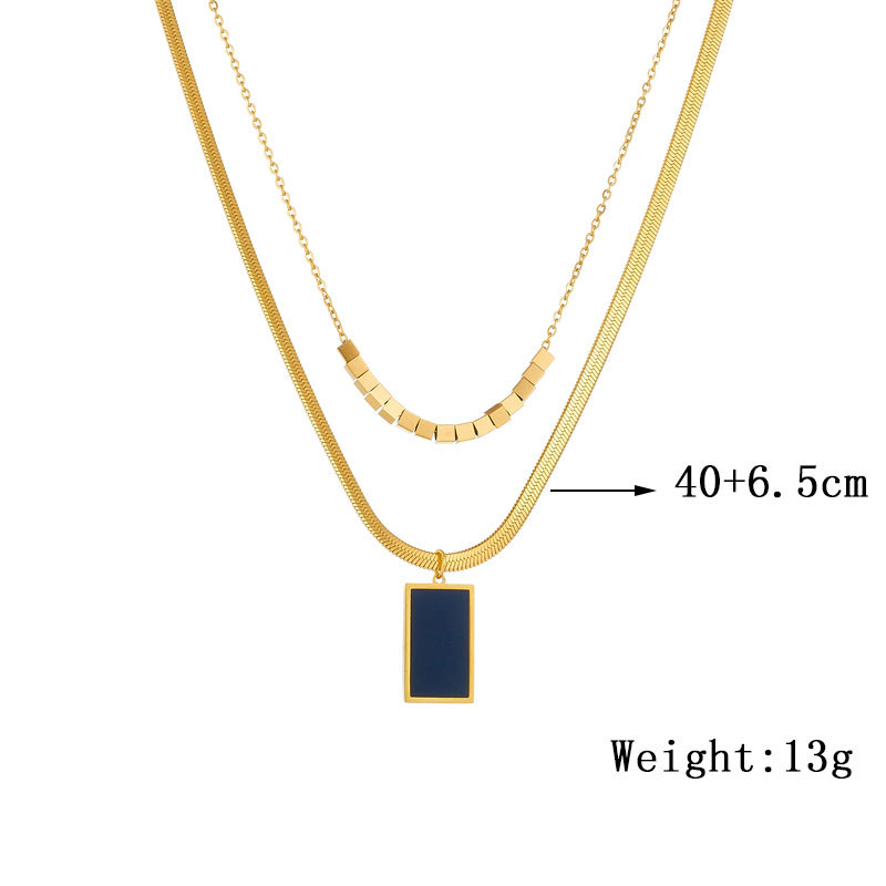 European and American cross-border retro fashion black square accessory pendant, double-layer stainless steel jewelry chain necklace Application Scenario