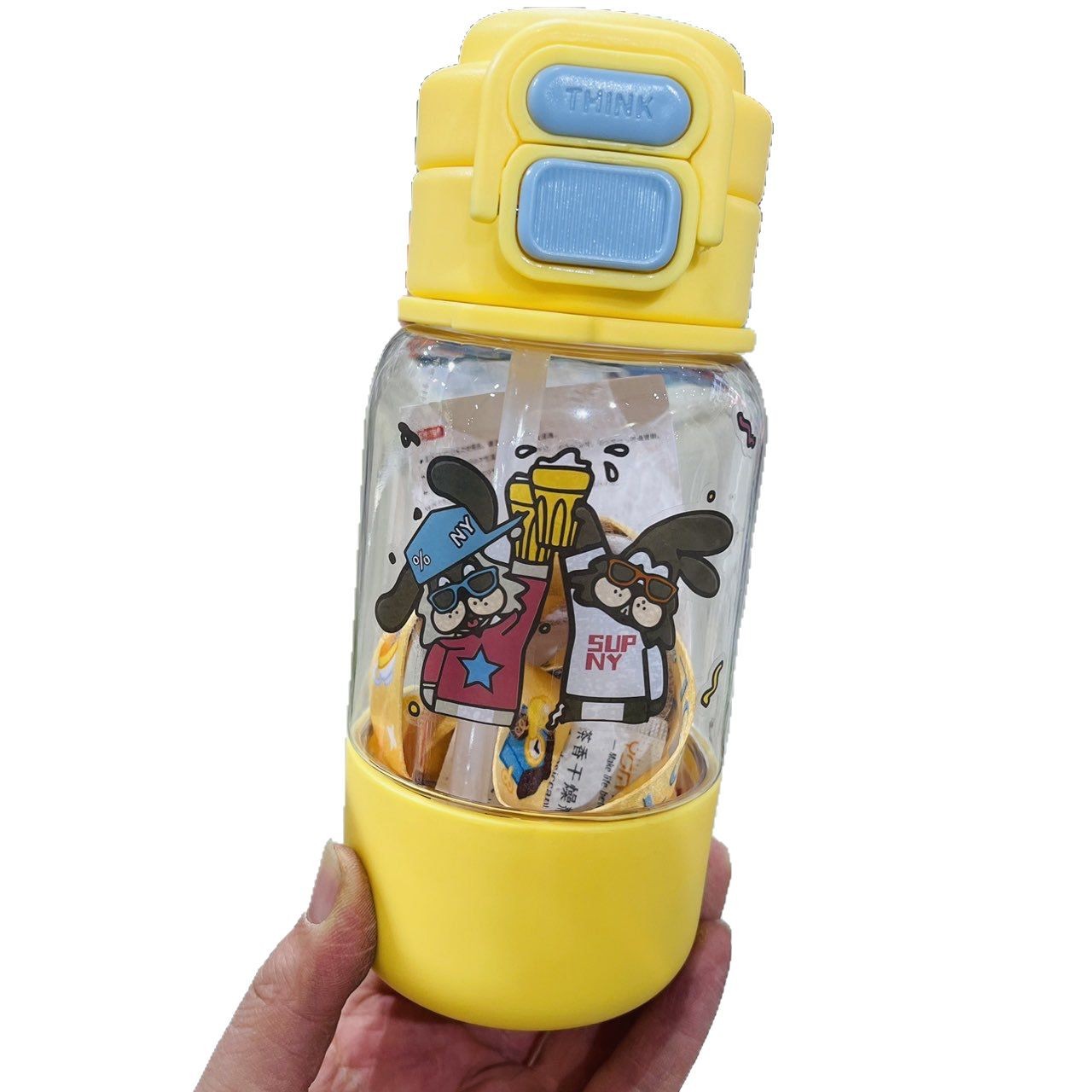 Summer new cartoon children's water cup, double-drinking straw cup for kindergarten babies, portable water bottle for outdoor sports, shockproof Item Picture