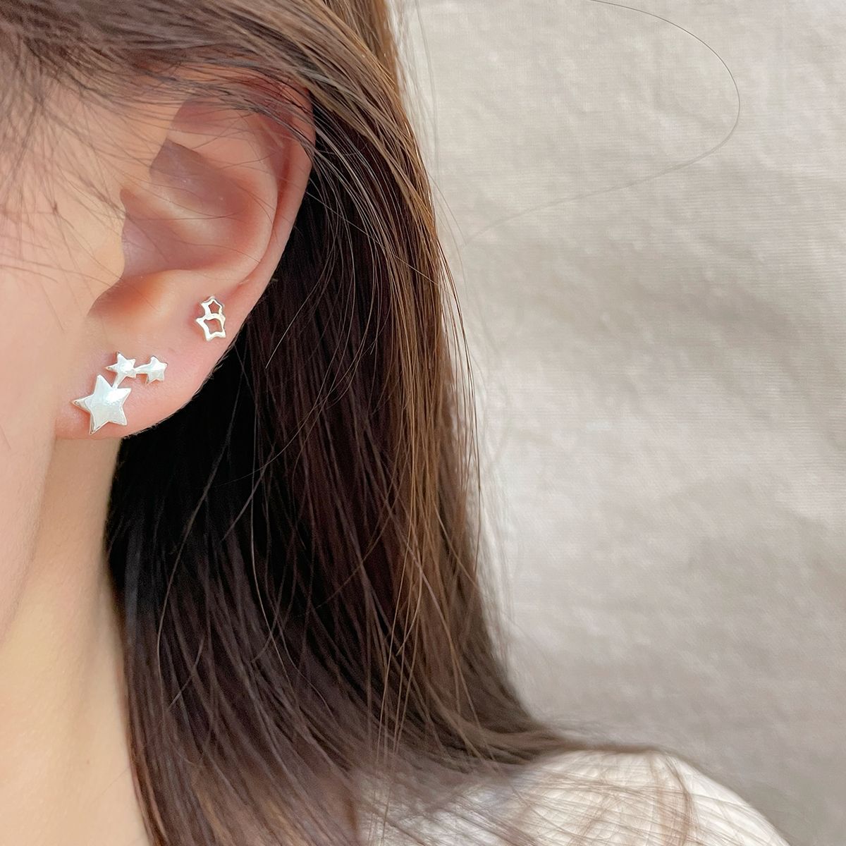 Summer diamond-encrusted plain silver bow stud silver needle three-pair set, small design, exquisite, simple and sweet earrings details Picture