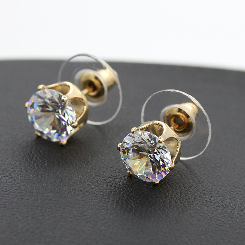 New Korean style fashionable and trendy crown bottom crystal zircon ear studs, AliExpress hot-selling accessories and earrings wholesale details Picture
