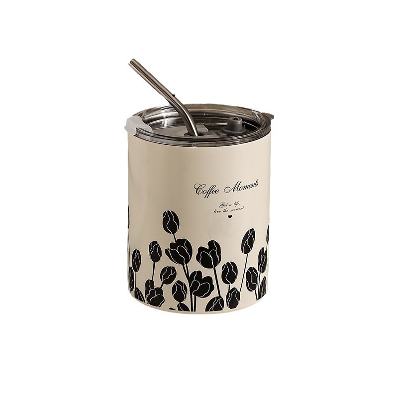 2025 New creative water cup for women on Instagram, high appearance level, niche 304 stainless steel straw coffee cup, tulip cup Item Picture