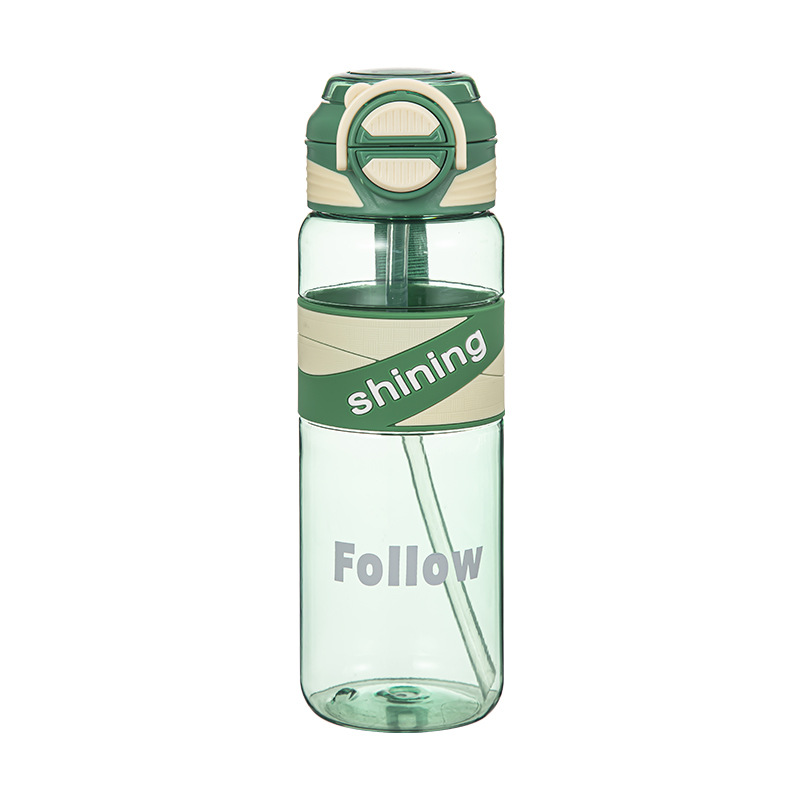 Summer simple double-drinking straw cup, large-capacity one-button pop-up lid plastic cup, outdoor portable sports bouncing cup wholesale Item Picture