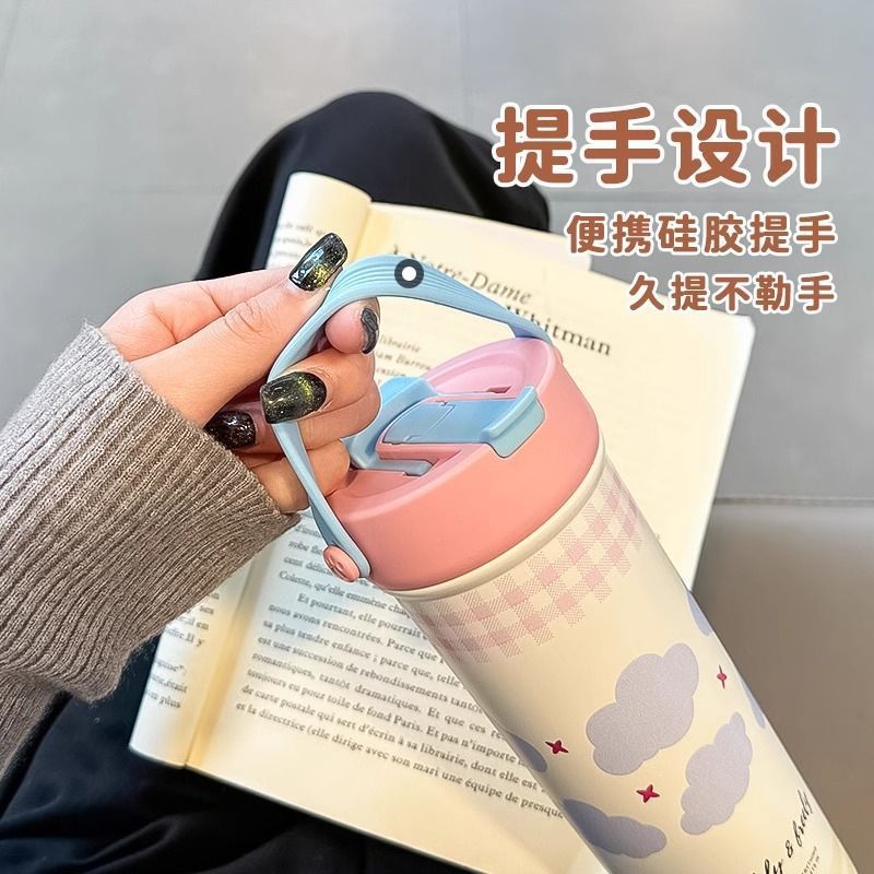 Student simple insulated cup, cute letters, high-end feel, bouncy portable water cup, stainless steel drinking cup for easy access Application Scenario