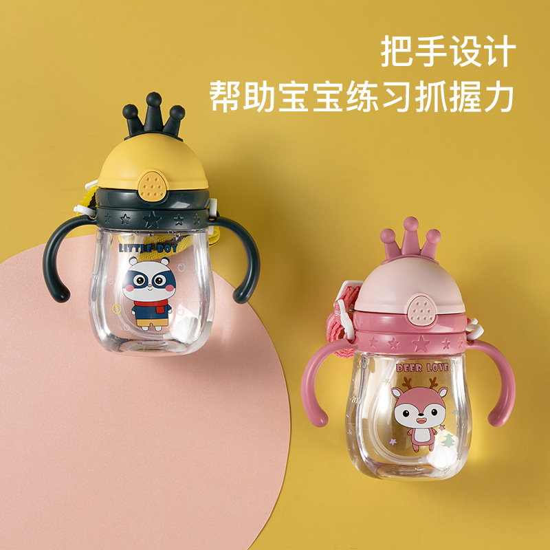 Yinqian baby and children's water cup with gravity ball, crown water cup, straw water cup, kindergarten water cup with scale and waterproof water leakage details Picture