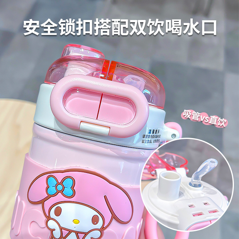 Sanrio children's insulated cup, 316 stainless steel water cup for girls, cute student straw cup, double-drinking coffee cup details Picture