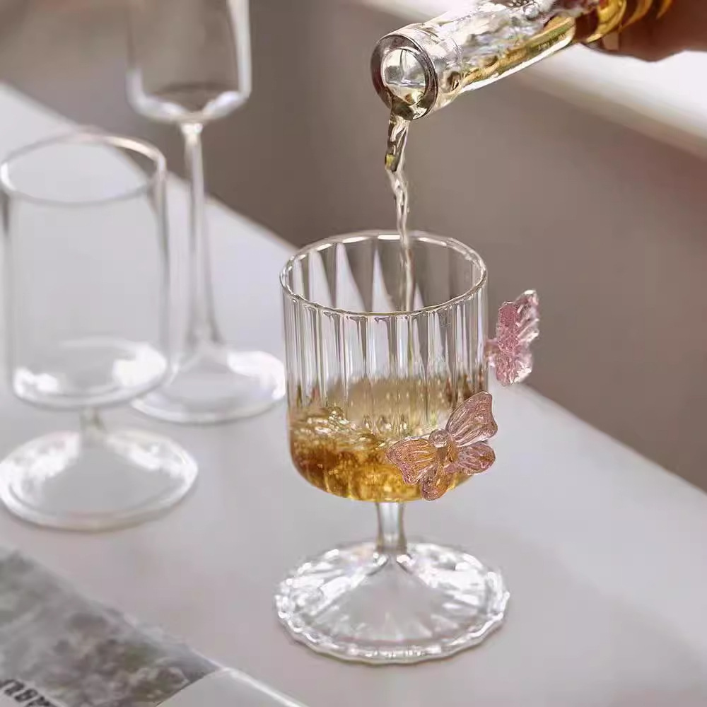 High borosilicate glass high-footed cartoon single-layer universal single-glass champagne glass for women, high appearance level, ins style ladies' wine glass Specification drawing