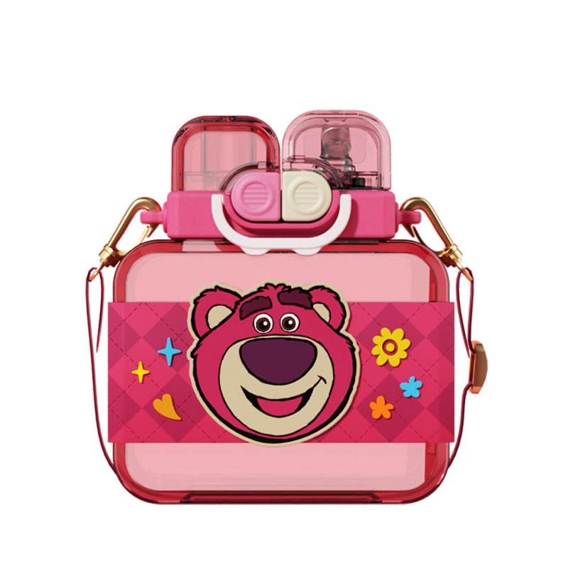 Disney Strawberry Bear Children's water Cup for Girls, new high appearance level, double-drinking straw cup, special cup for sports and school Item Picture