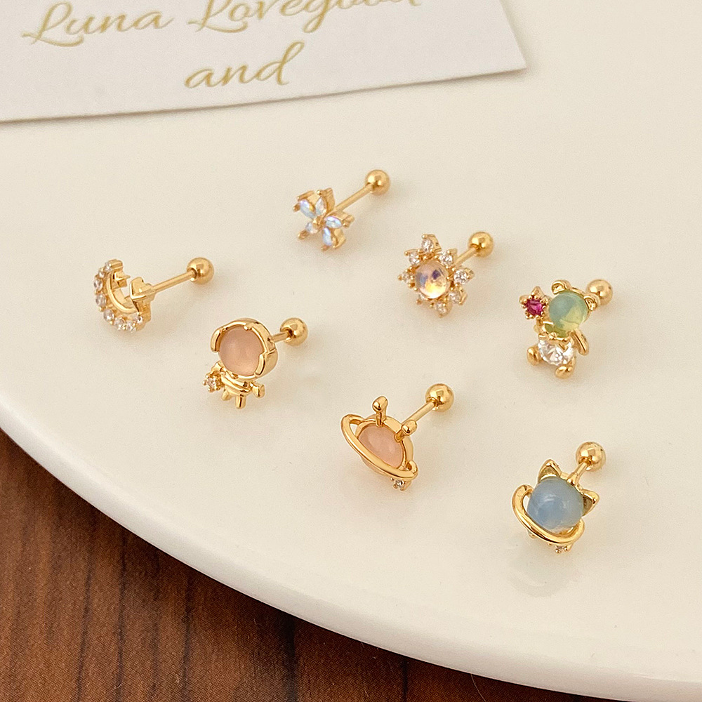European and American cross-border ins dopamine earrings, high-end zircon flower bear heart star moon butterfly ear bone stud for women Application Scenario