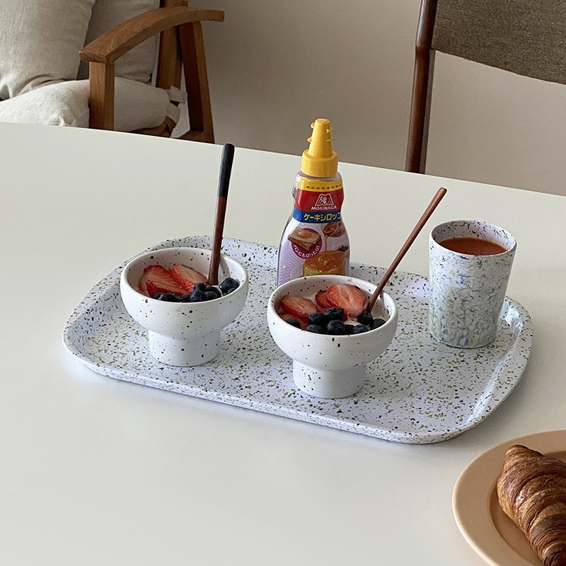 ins Korean creative dessert, personalized ice cream, small bowl, ceramic ink-splashed high bowl, ice cream, yogurt, fruit cup details Picture