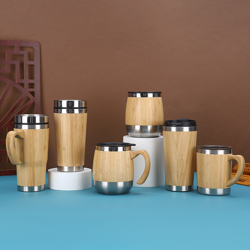 Wading Creative bamboo shell cup, double-layer vacuum insulated cup, office water cup, portable handle, portable bamboo joint cup, egg cup Specification drawing