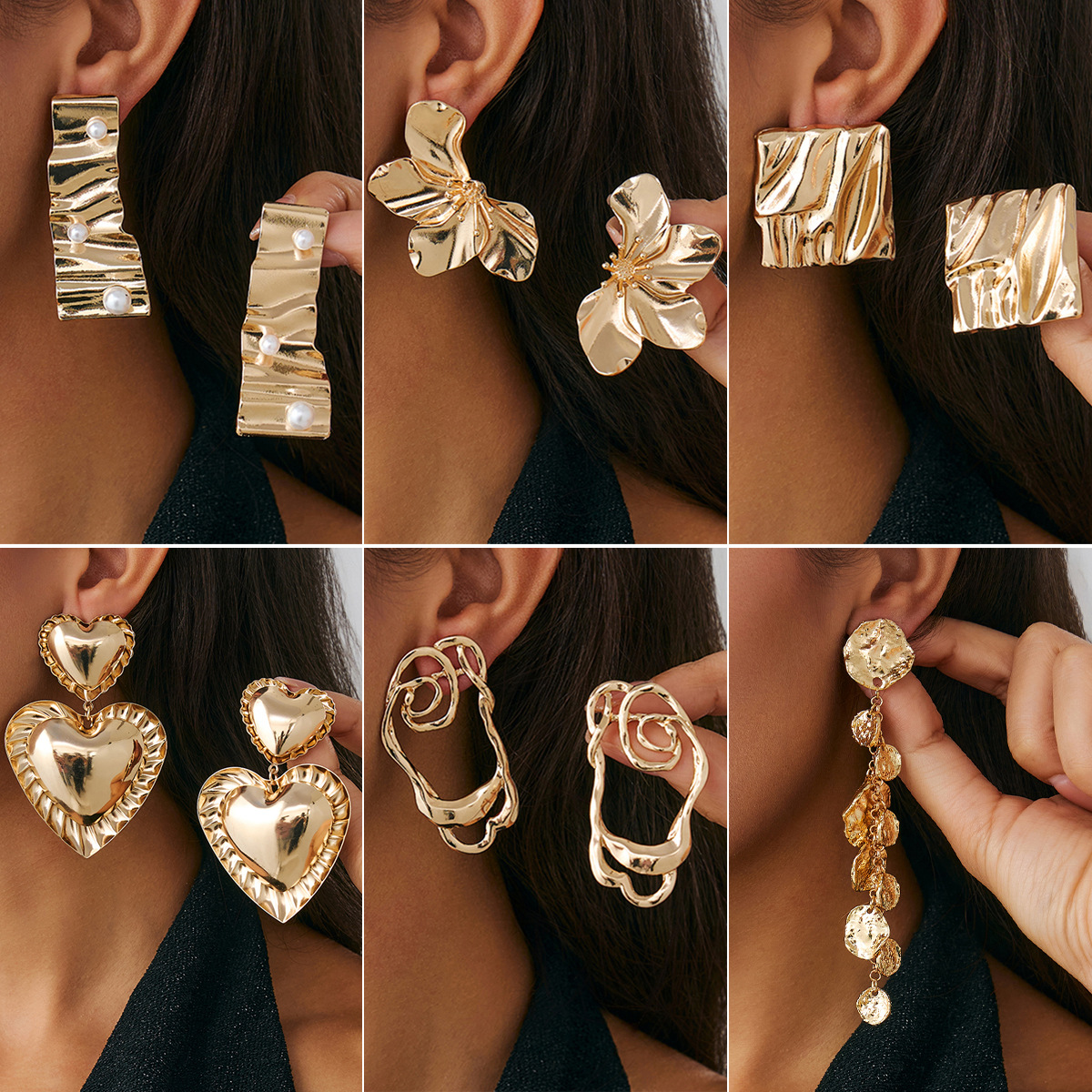 Foreign trade exaggeration earrings European and American fashion metal pleated stud earrings French personality bow earrings accessories full figure