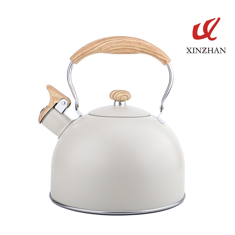 New cross-border whistling kettle, beige 2.5L flat-bottomed whistling kettle wholesale, European-style stainless steel whistling kettle Item Picture