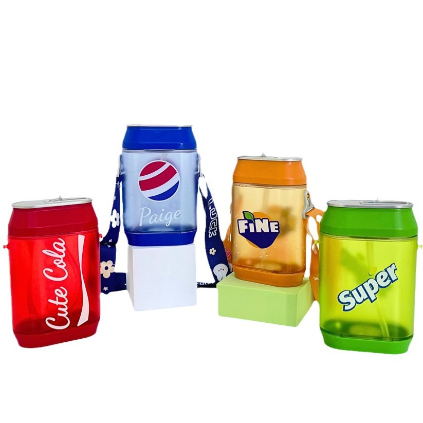Summer Yafiqi's new cross-border e-commerce influencer creative cola drink straw cup portable shoulder strap plastic water cup Item Picture