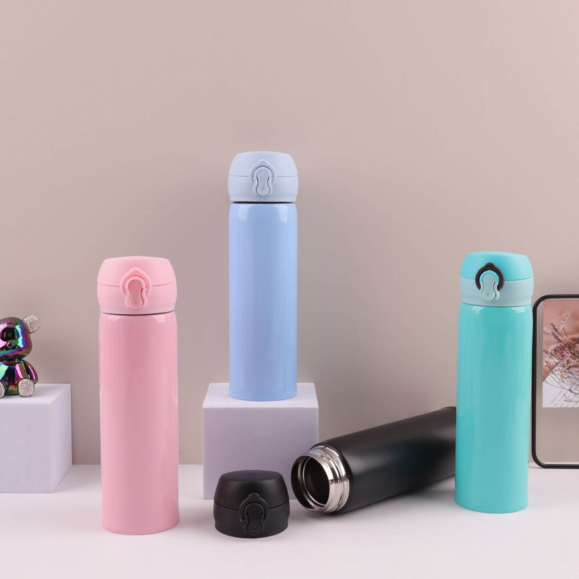 Cross-border 304 stainless steel insulated bouncing cup, simple and fashionable portable office insulated cup, gift water cup details Picture