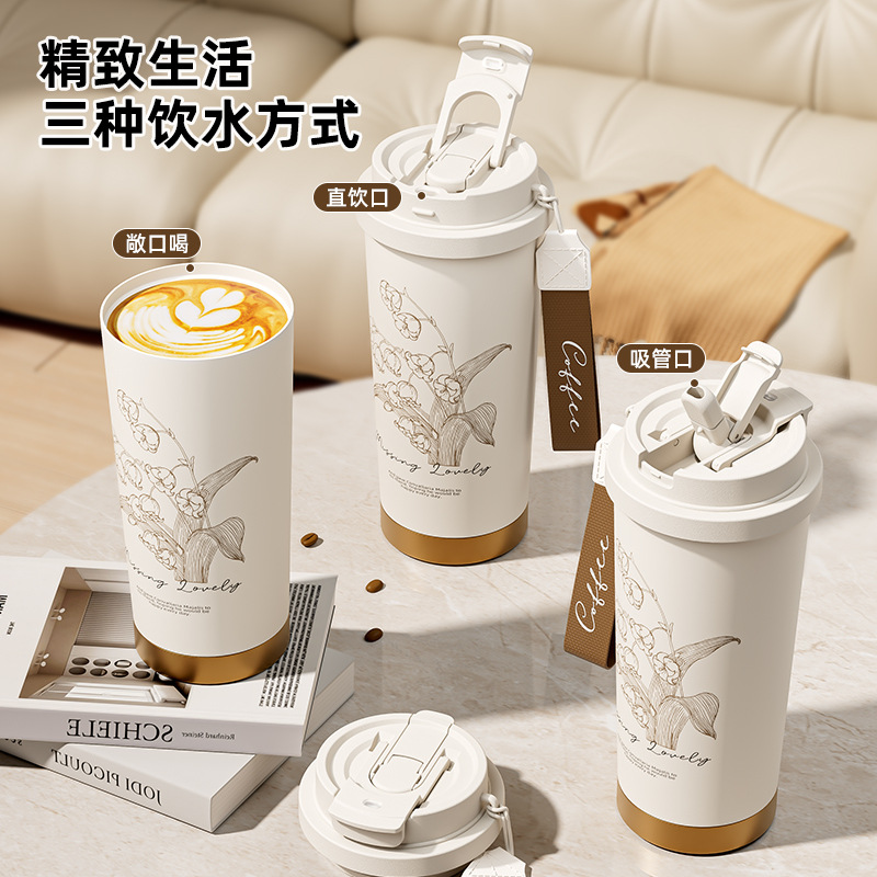 Wholesale of dual-drink ceramic inner liner insulated cups for children, 2024 new high appearance level stainless steel coffee cups and car water cups Specification drawing