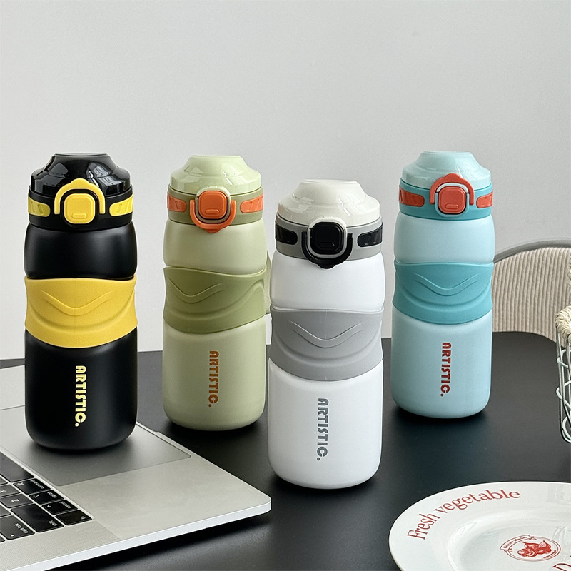 New bouncing double-drinking stainless steel insulated cup, high appearance level dopamine sports water cup, student couple straw cup details Picture