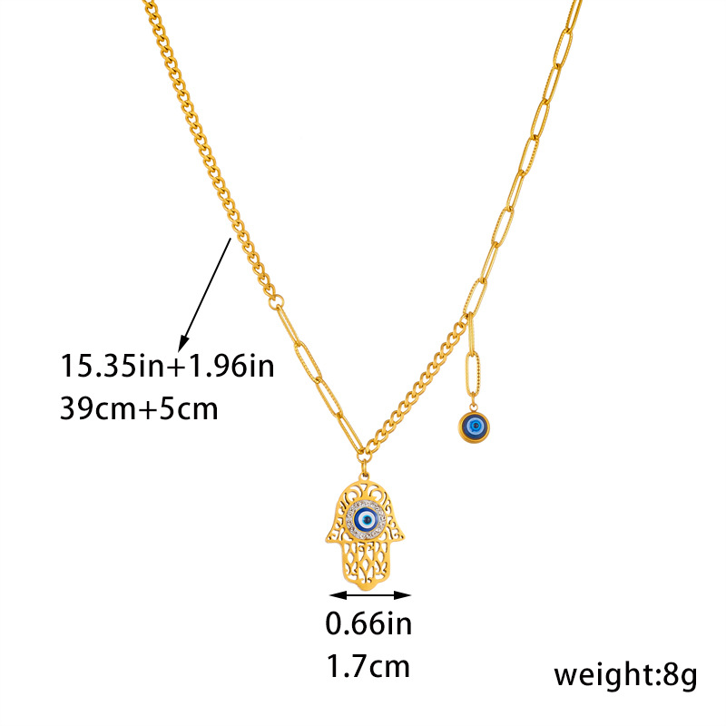 European and American fashion, retro and high-end style, oil-dripping eyes, Fatima hand stainless steel chain jewelry necklace Application Scenario